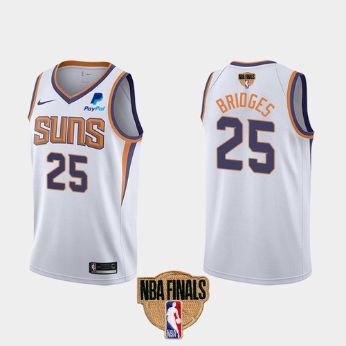 Men's Phoenix Suns #25 Mikal Bridges 2021 White NBA Finals Association Edition Stitched Jersey